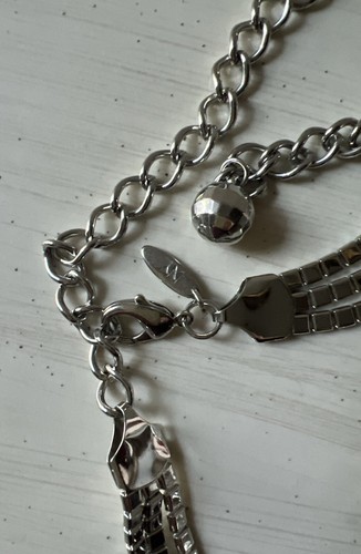 Vintage Signed NY Triple Strand Silver Toned Long Necklace - Bild 8 von 8