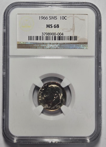 1966 SMS ROOSEVELT DIME (10C) NGC MS 66 Certified Coin - Picture 1 of 2