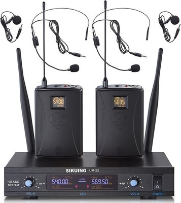 SIKUING kabelloses Zweikanal-UHF-Lavalier- und Headset-Mikrofonsystem 300 Fuß