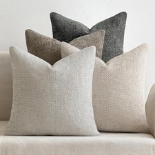 Soft Decorative Chenille Pillow Covers Neutral 18x18 Pack of 4 Mid Century