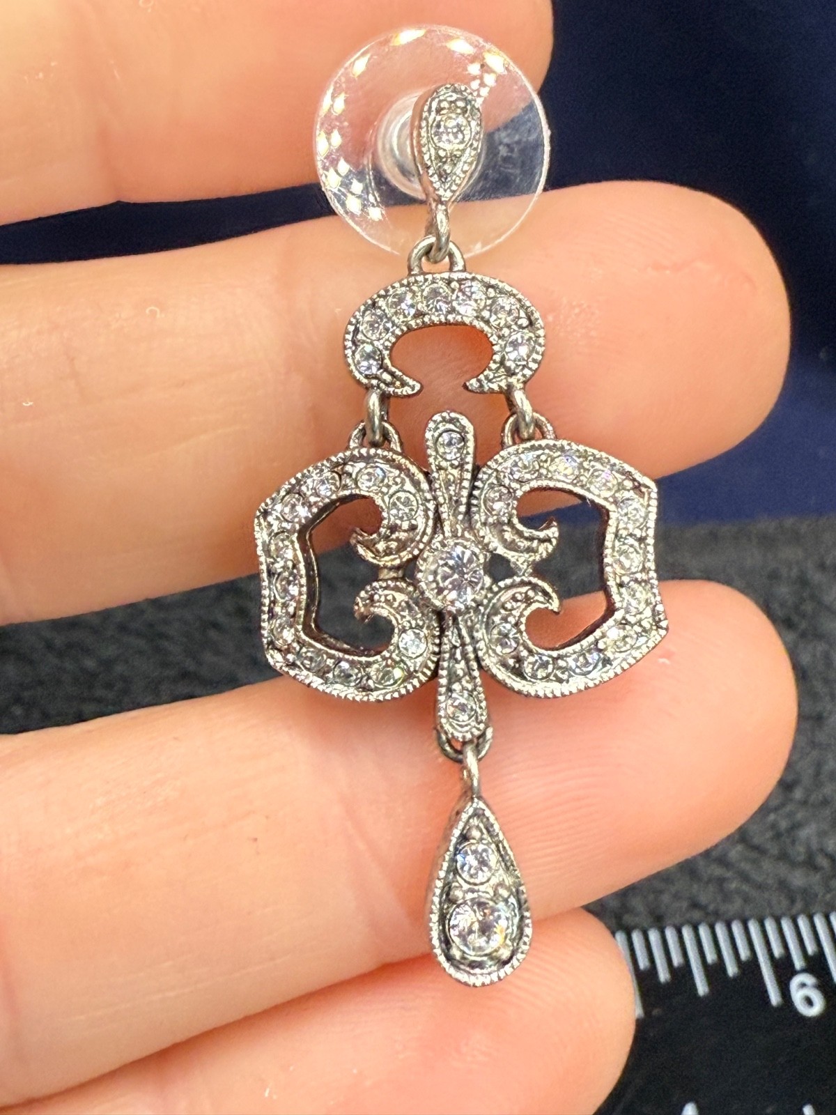 Camrose Kross Earrings Signed JBK  Rhinestone Pierced Jacqueline Kennedy Dangle