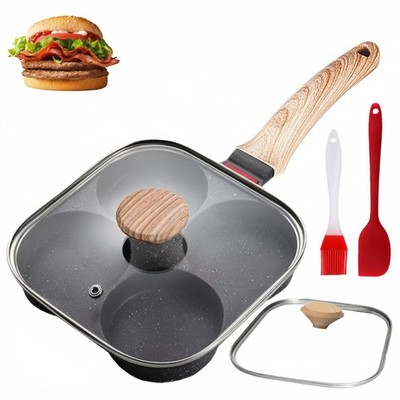 HUPECHAM Egg Pan With Lid 4Cup Nonstick, and Healthy Granite Egg Frying Pan, ...