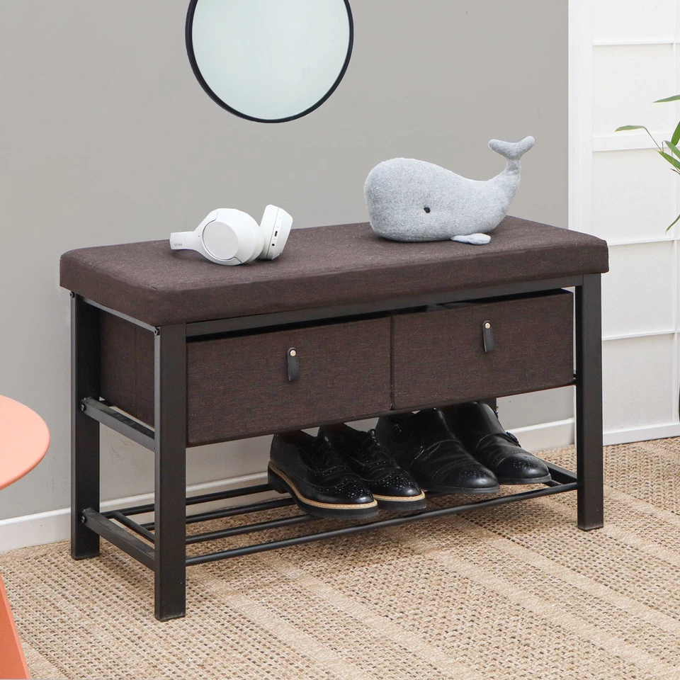Schuhbank mit Polster - 81x32x50 Sitzbank mit Schuhregal und Aufbewahrungsboxen - Bild 2 von 4