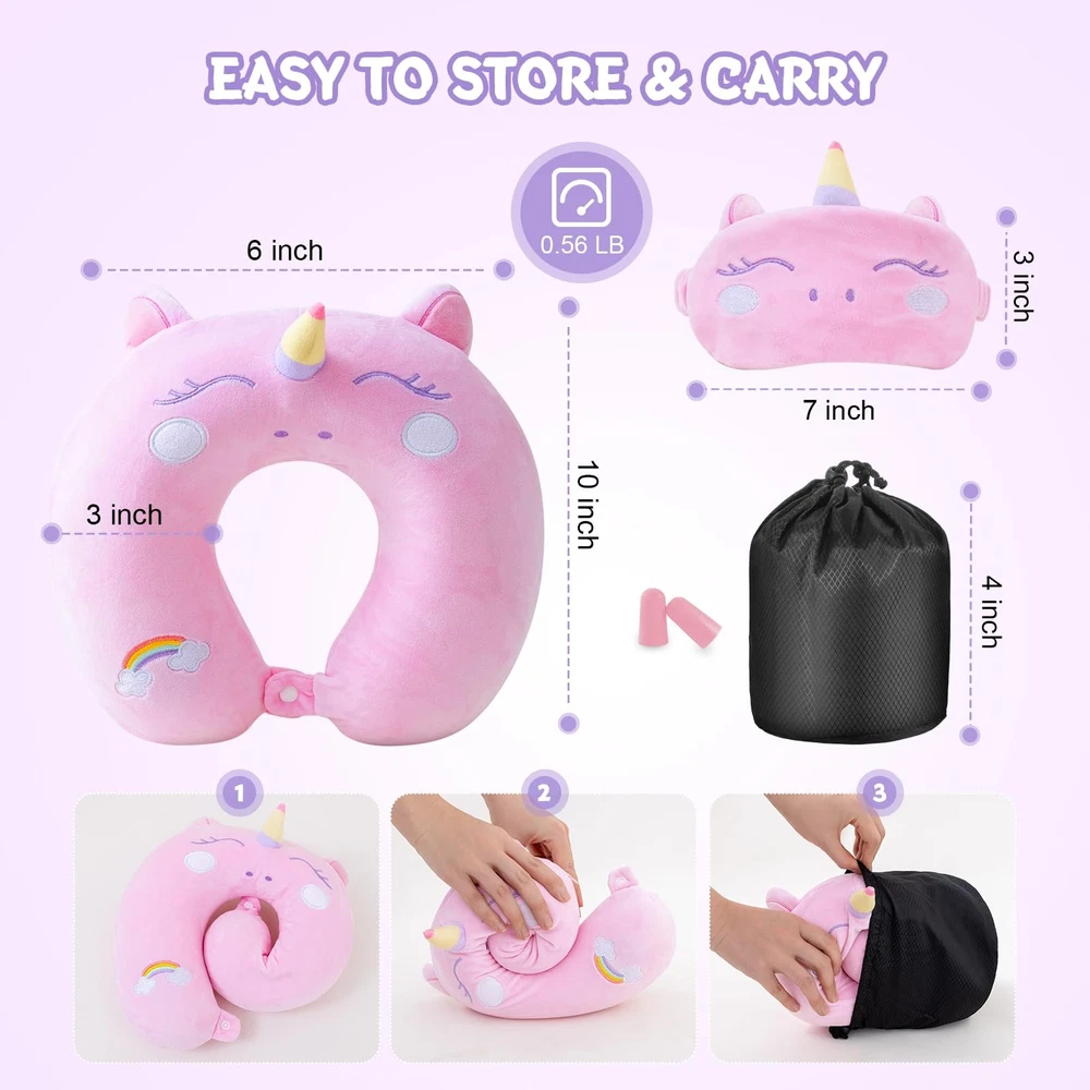 Kids & Adult Travel Neck Pillow Memory Foam Airplane Comfort Cute Design