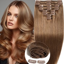 Clip In 8Pieces 18Clips Remy Human Hair Extensions Double Weft Thick Full Head