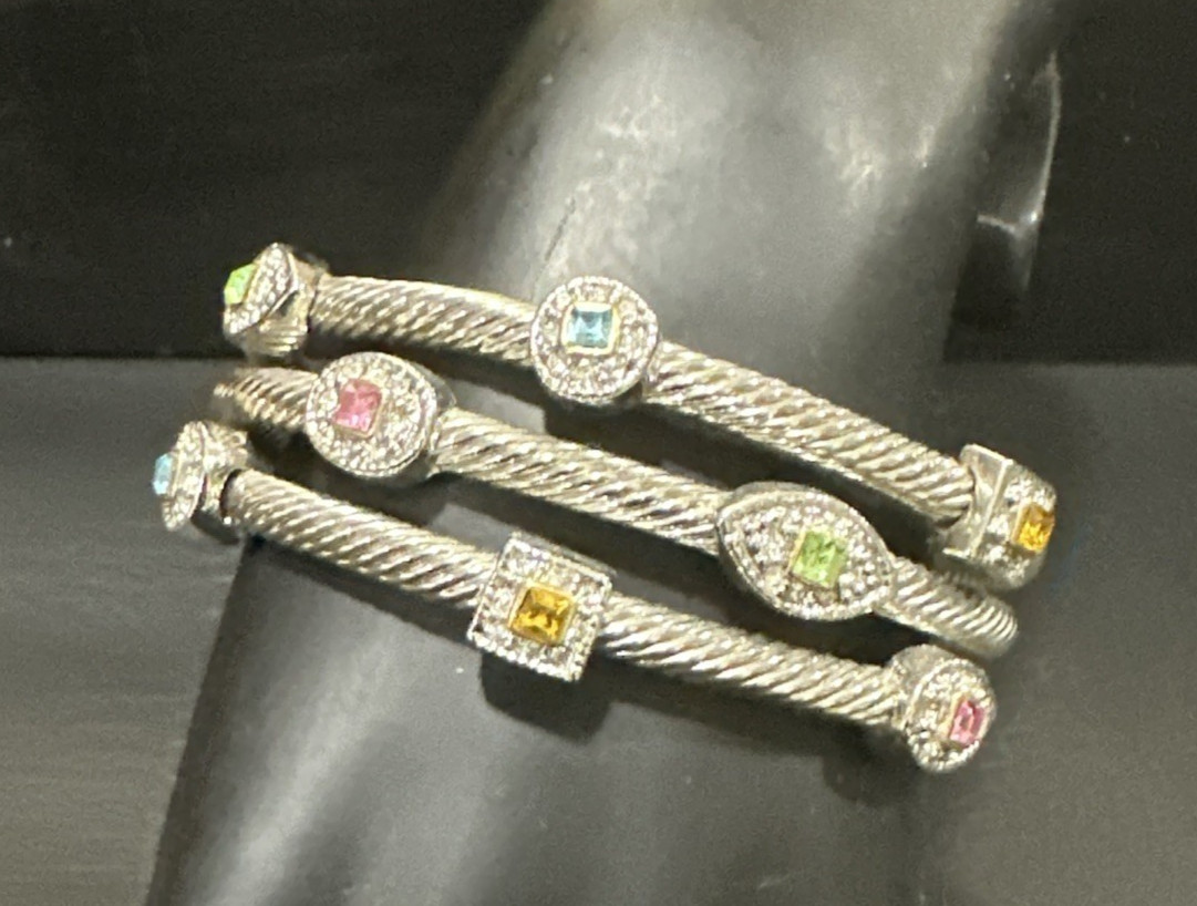 Twisted Cable  Silver Tone Multi Colored Cuff Bra… - image 1