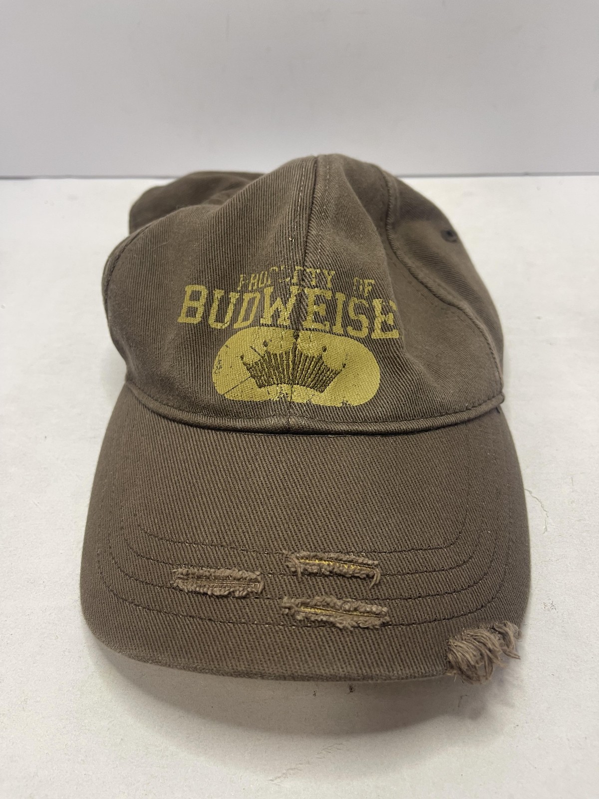 Budweiser Hat Cap Strap Back Brown Distressed Emb… - image 1
