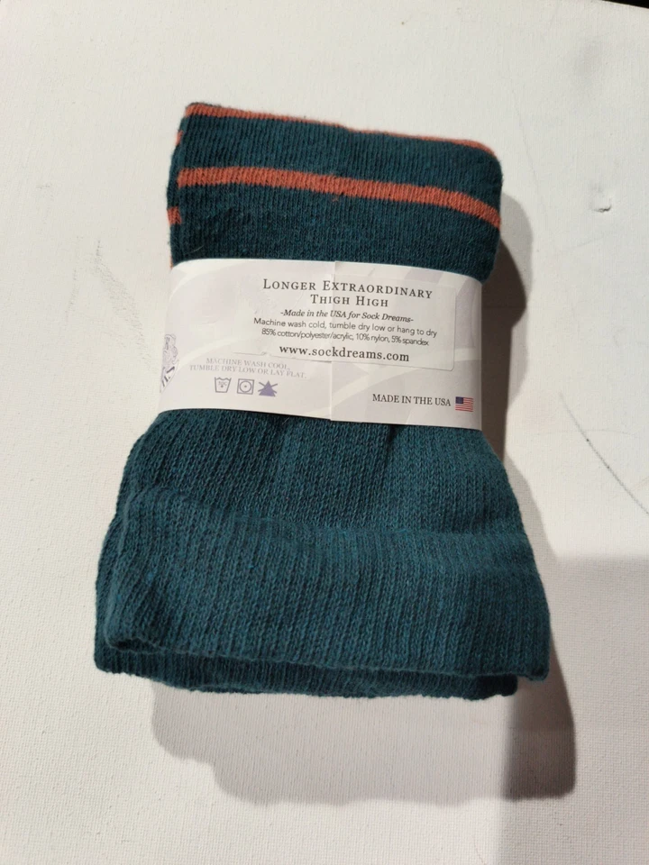 EXTRAORDINARIO Calcetín Extra Largo Hasta el Muslo Sueños Hecho en EE. UU. Naranja Verde Nuevo Foto 3 de 4