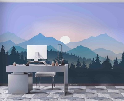 3D Mountains Forests Sunset Landscape Wall Murals Wallpaper Murals Wall Sticker
