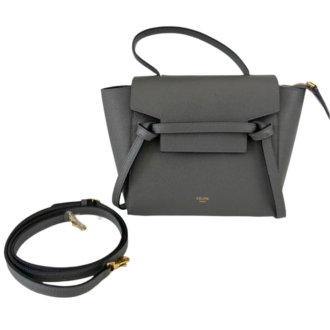 Celine Nano Belt Bag Dark Grey Grained Calfskin Gold Hardware Dust Bag