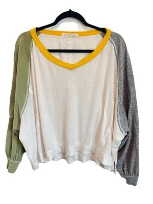 Free People We The Free Care FP Tri Color Oversized Tee XS