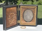 Civil War Tin Type w/ Gold Ring Stamped - E. Bechtel Co. M. 2nd Pa. Vet. Cavalry