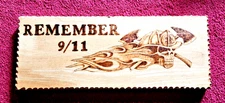 Remember 9/11 Firefighter Memorial Burnt Wood Etched Plaque / Wall Hanging 16x6