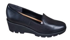 Vionic Willa Wedge Women Loafer Black Leather Slip On Round Toe Wedge Heels