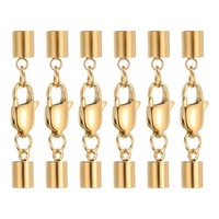 FüR 6Er-Set 4Mm Lederband-Endkappen Mit Hummerhaken-Verschluss, Gold