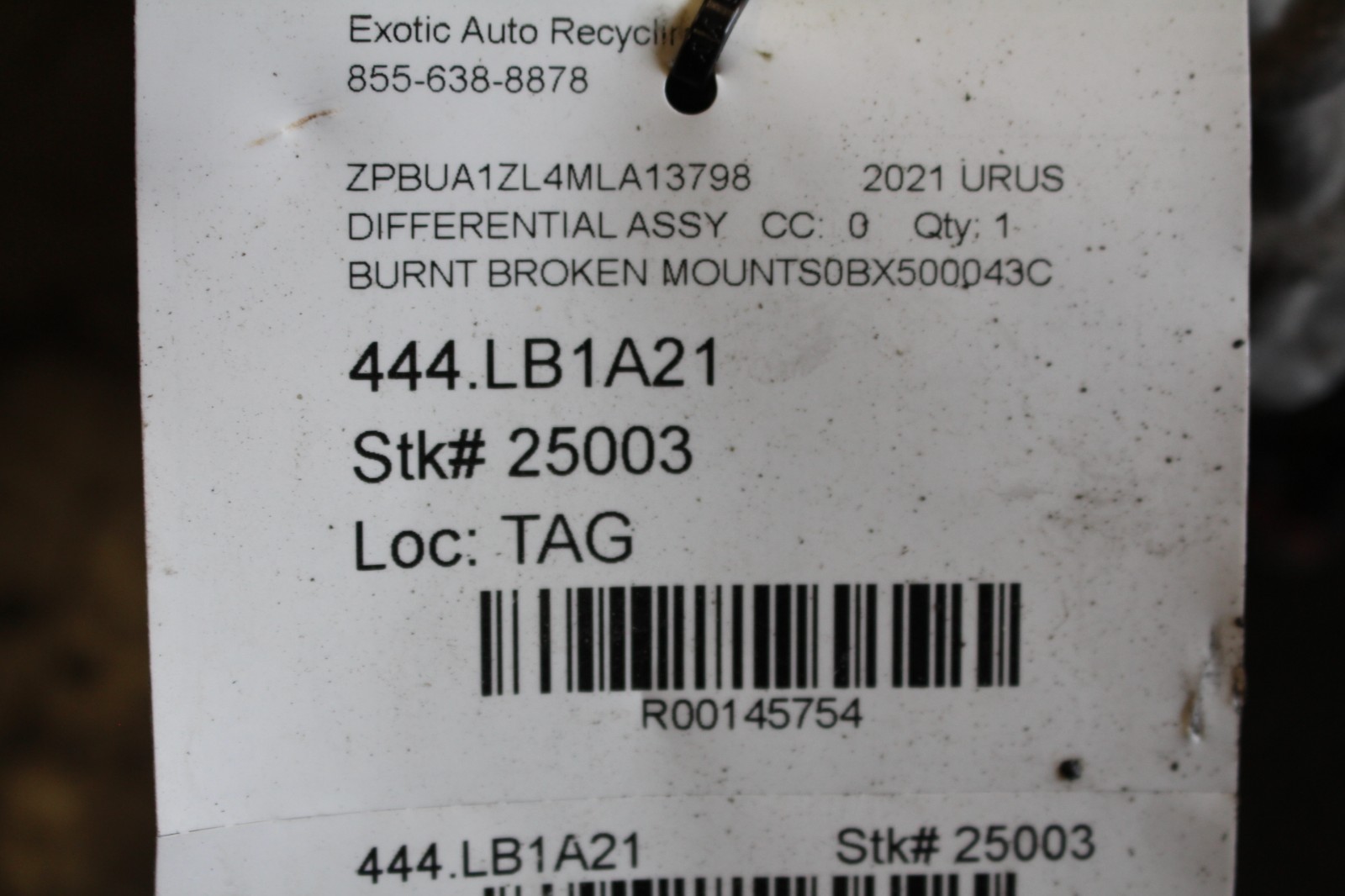 Lamborghini Urus, Rear Differential, Dmg, Used, P/N 0BX500043C