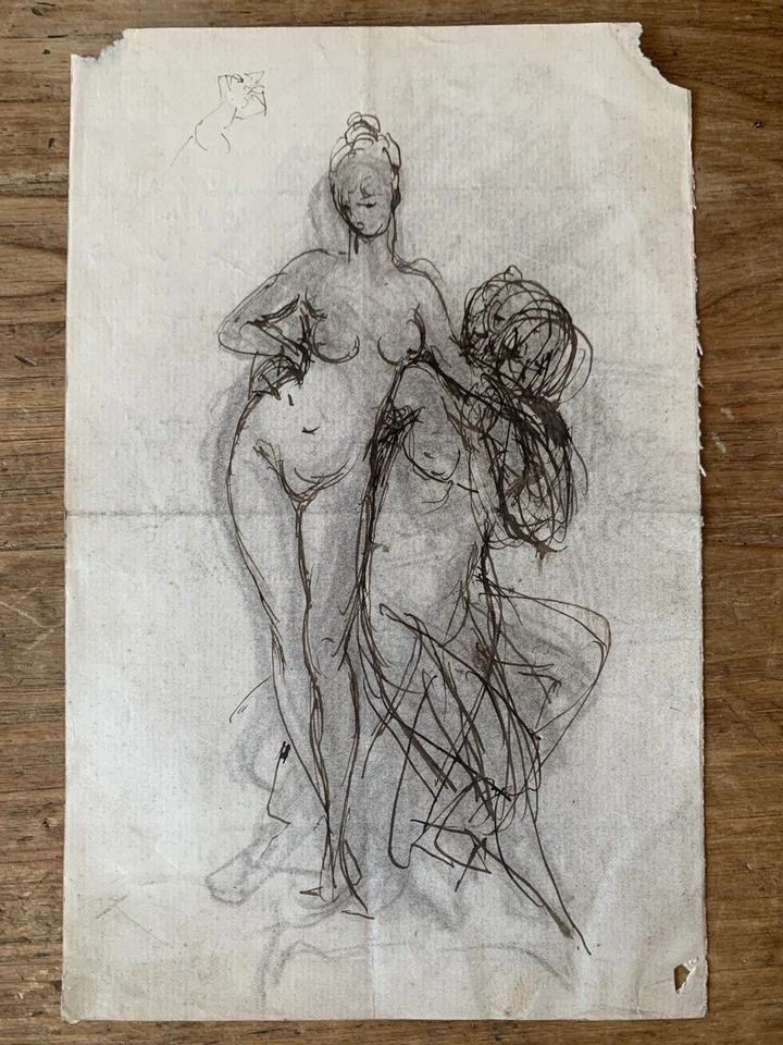 Dessin Ancien Etude Esquisse Femme Nue XIXEME Encre Original Antique Drawing - Photo 2/3