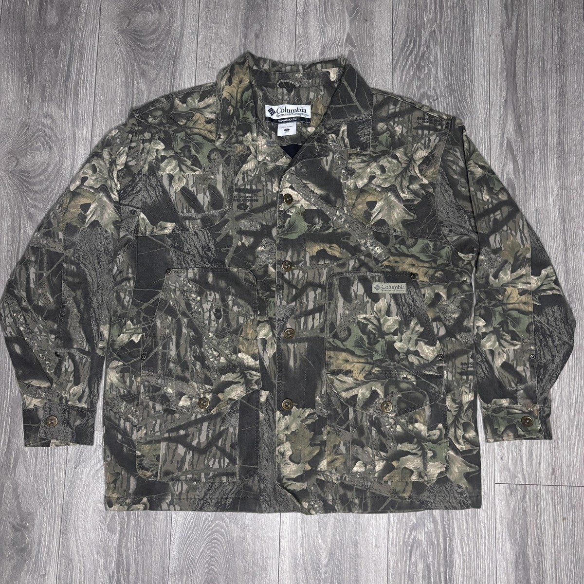 Columbia Jacket Mens XL Camo Button Up Hunting 12 GA Canvas - Main Image