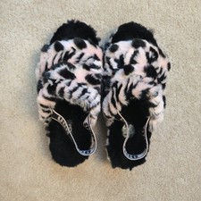UGG Plush Fluff Yeah Slides Slipper Sandals Pink Cheetah Women's Size 7 Animal