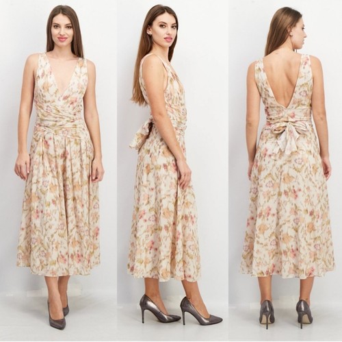 Rebecca Taylor Dress Womens 2 Printed Floral Tie Front Light Weight Cotton Midi - Picture 3 of 15