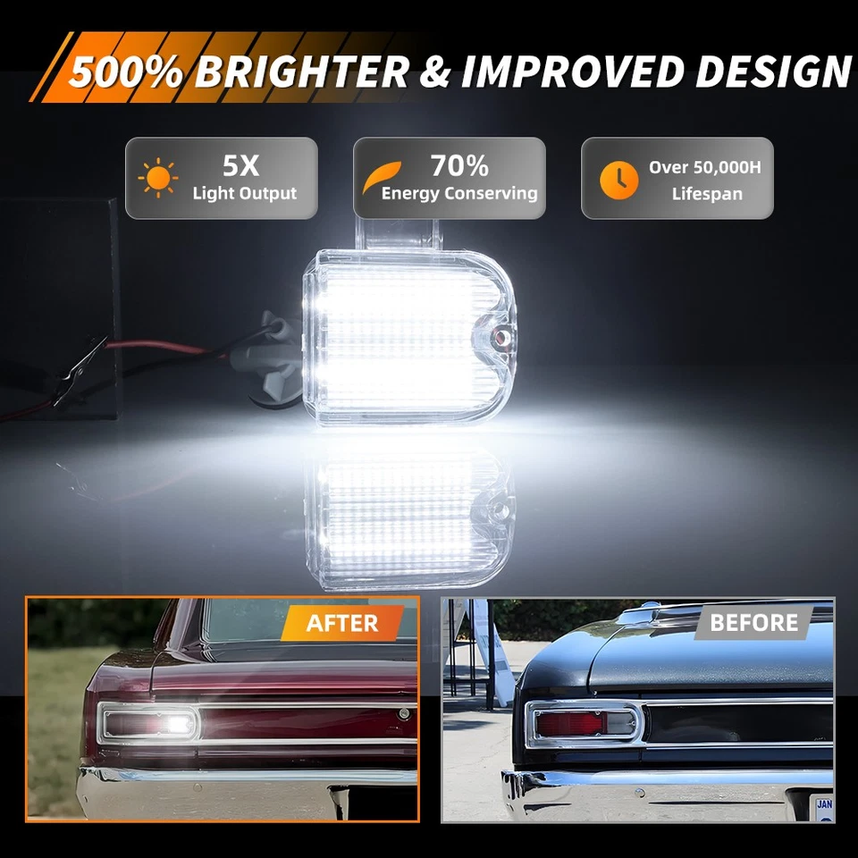 2X Clear White LED Backup Reverse Light Lenses For 1966 Chevy Chevelle & Malibu - Image 2 of 4