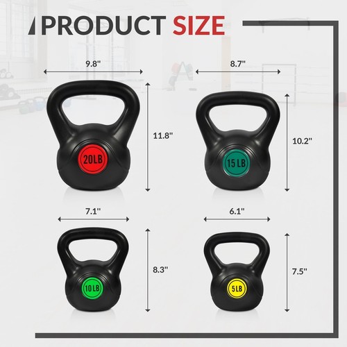 Kettlebell Set 50lbs Vinyl Coated Weight Training 4 Pieces Exercise Equipment US - Picture 12 of 29