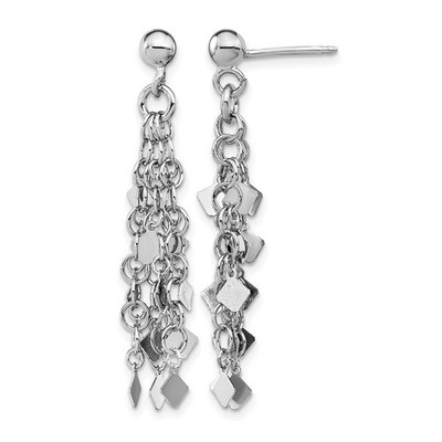 Sterling Silver Rhodium-plated Fancy Design Dangle Stud Earrings L 40mm