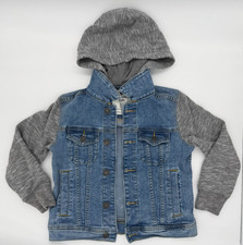 Abercrombie Kids Blue Jean Jacket With Gray Sweatshirt Sleeves Hoodie 5/6 EUC