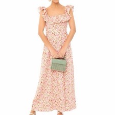 OPT Floral Maxi Dress Pink Ruffle On Or Off Shoulder Small EUC Spring Summer