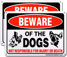 Beware of Dog Sign, 2 Pack 10"X 7" Rust Free .40 Aluminum, UV Printed- Professio