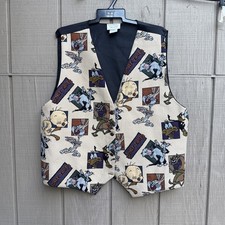 VTG 1994 Looney Tunes Tweety Daffy Duck Tapestry Vest Retro Cartoon Sz Xl