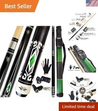 Professional 2-Piece Pool Cue Stick Set with Hard Case  Accessories, 58", 21 Oz