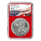2020 $1 1-oz American Silver Eagle NGC MS69 FDI Flag Label Red Core