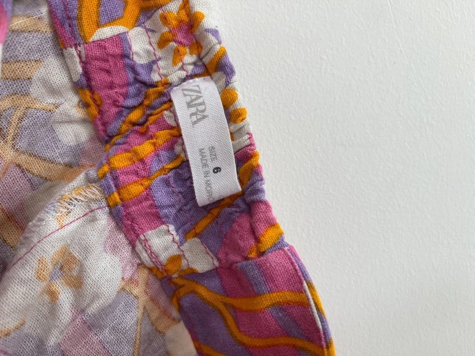 Zara Shorts Retro Print Floral Purple Pink Orange Linen Blend Girls 6 Years - Image 4 of 4