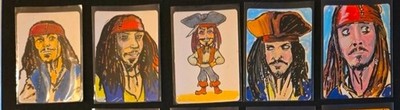 LOT OF 5: JACK SPARROW Disney 100 Series Custom Sketch Card HAND DRAWN (1/1) SP
