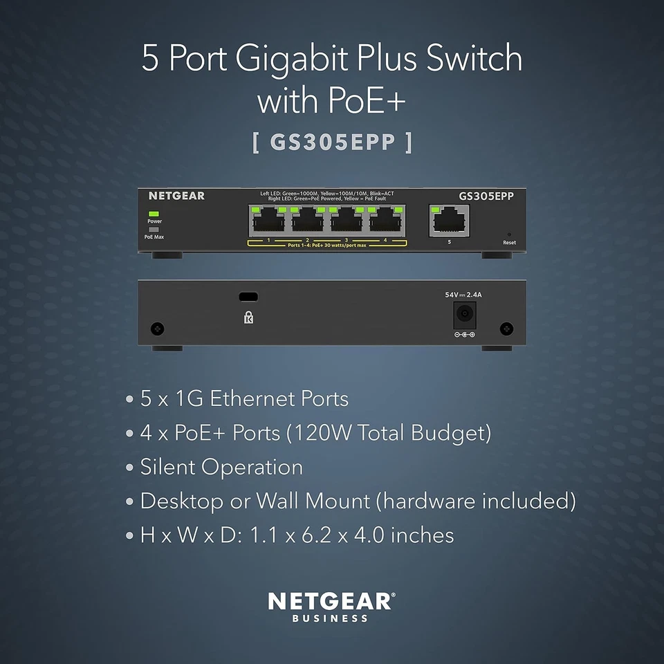 NETGEAR PoE Switch 5 Port Gigabit Ethernet Plus Network Switch (GS305EPP) - with - Image 4 of 4