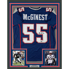 Framed Facsimile Autographed Willie McGinest 35x39 New England Reprint Jersey