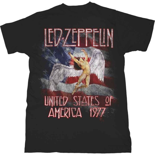Led Zeppelin Unisex T-Shirt: Stars N' Stripes USA '77. (Black) - Bild 1 von 3