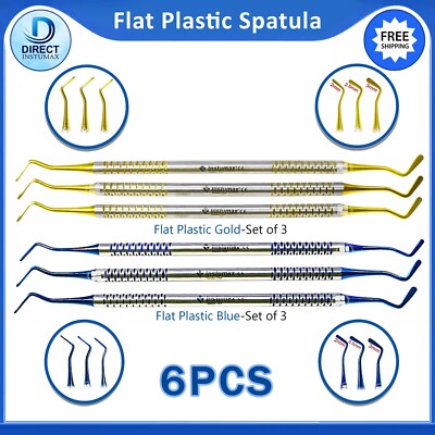 Dental Flat Plastic Composite Filling Instruments Titanium Coated Tips Set of 3