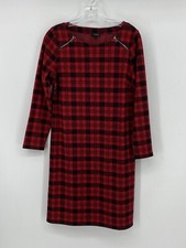 Talbots Preowned Dress Womens Medium Petite Red Plaid Shift Long Sleeve