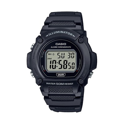 Casio Men's Black Satin Band Alarm Day Date Watch 47MM W219H-1A2V
