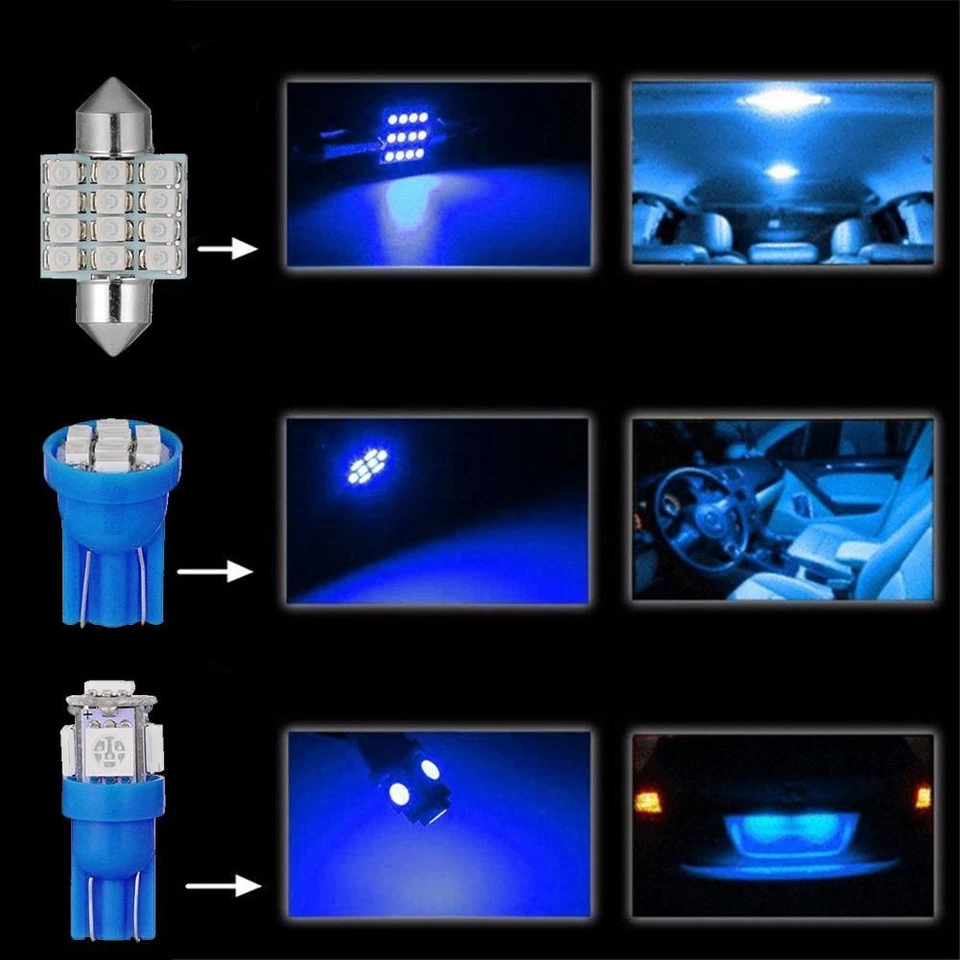 Kit de accesorios de lámpara de matrícula de domo de luces LED interiores de coche azules de 13 piezas Foto 2 de 4