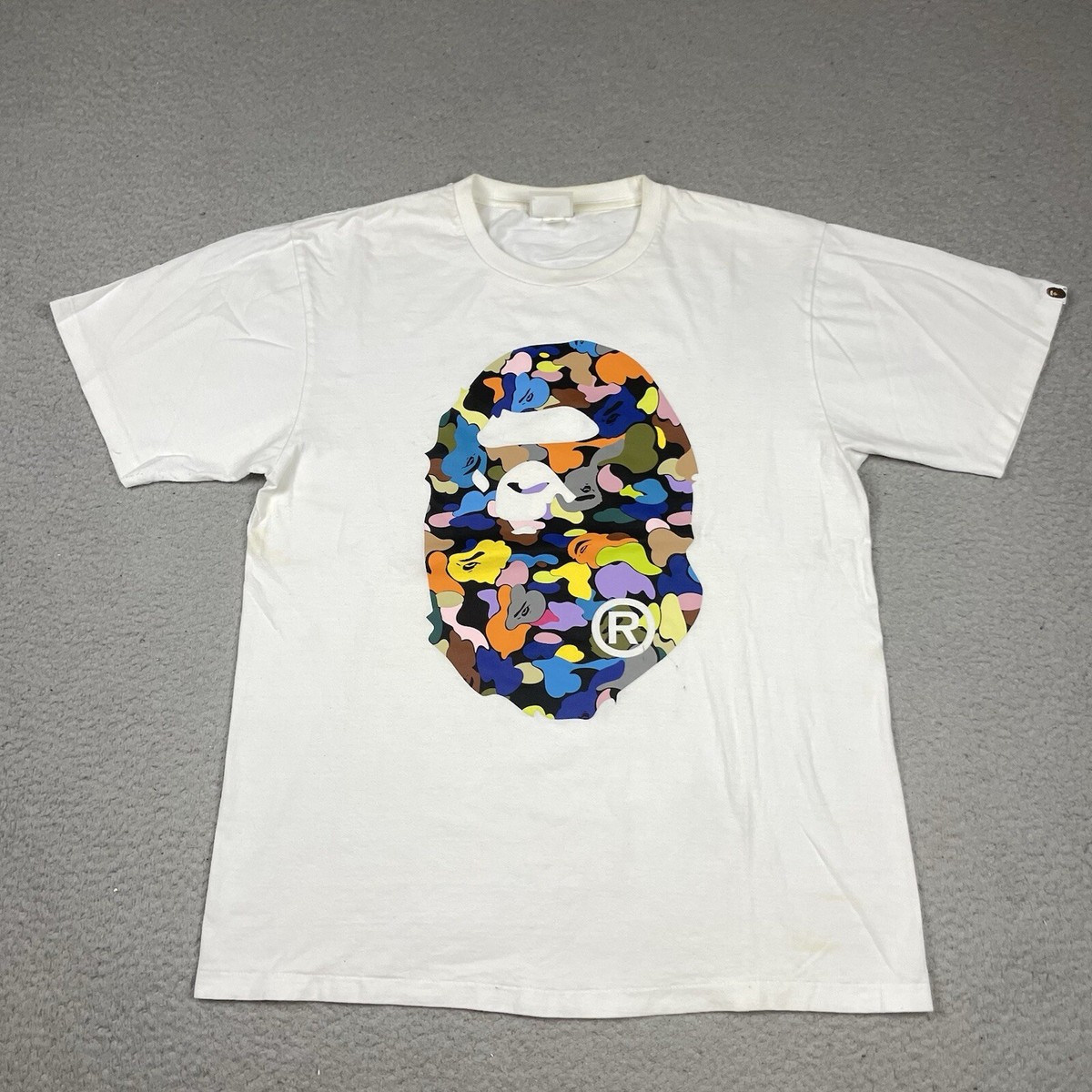 A Bathing Ape T Shirt Adult XL White Multi Camo Big Ape Head