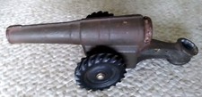 Vintage Cast Iron Metal Toy Field Military Artillery Cannon 9" x 3" Rubber Tires