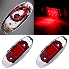 2PCS 4'' RED SIDE MARKER CLEARANCE LIGHT W/CHROME TRUCK TRAILER RV ATV 6DIODES