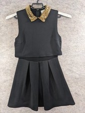 Asos Dress Womens 8 Black Stretch Knit Gold Beads Layered Swing Bodice LBD