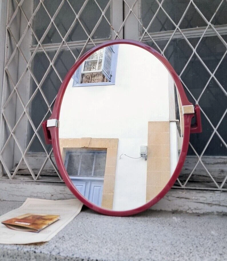 Vintage Allibert Bad-/Schminkspiegel | Memphis | Space Age | Burgunderrot | - Bild 2 von 4