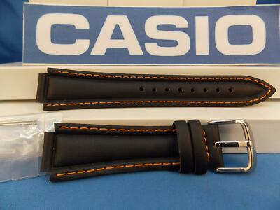 Casio watchband EF-308. Ef-301. Edifice Black Leather Orange Cotton Stitch  Trim | eBay