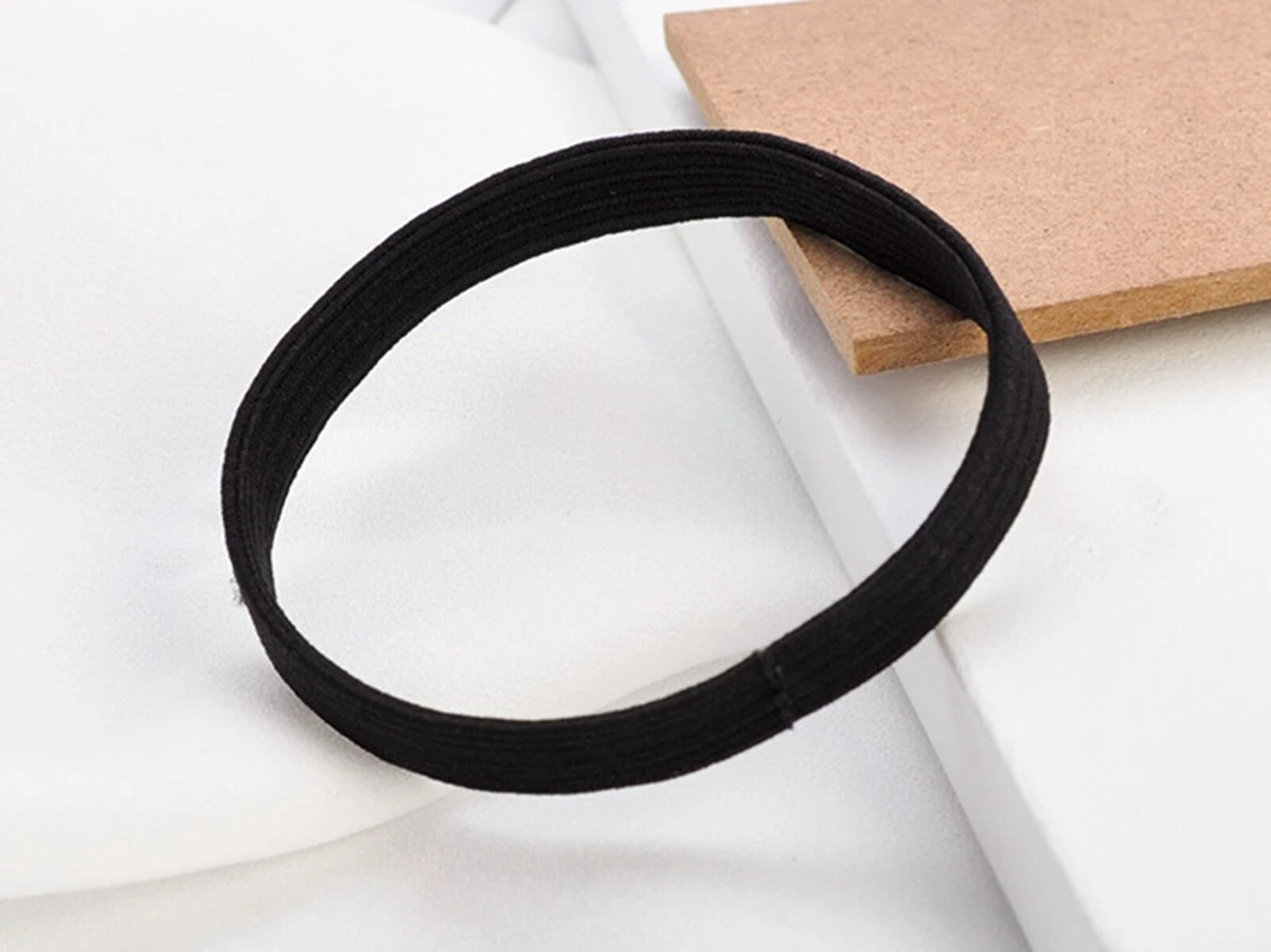 10pcs Black 7mm Flat Hair Ties Rope Elastic Rubber Bands Ponytail