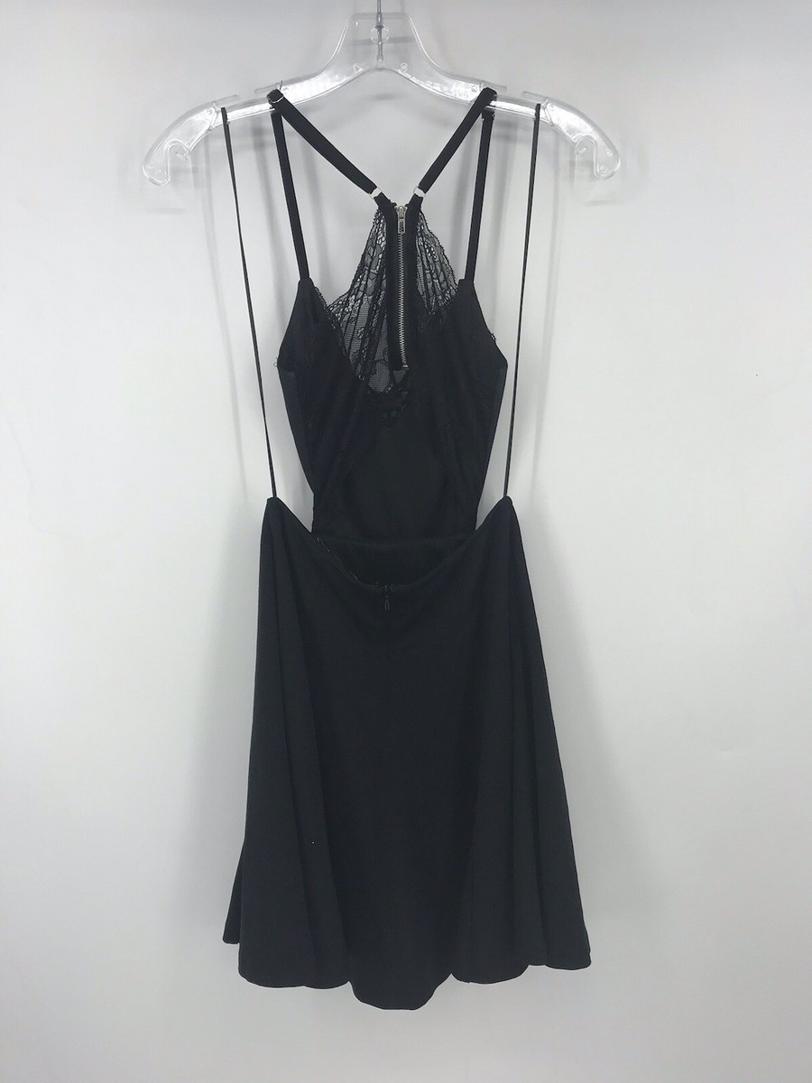 LUSH Dress Women Medium Black Sleeveless Lace Details Back Zip Size XS EUC